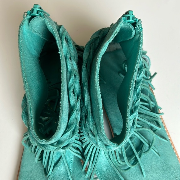 Coconuts by Matisse Juno Suede Fringe Sandals Gladiator Turquoise 8M - Picture 7 of 16